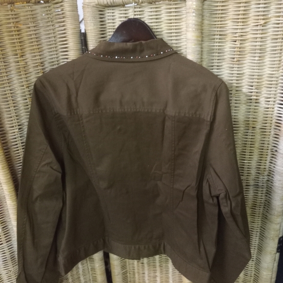 Selene Sport Jacket Olive Green Denim Rhinestones Buttons & Embellishments L/14 - Picture 5 of 8